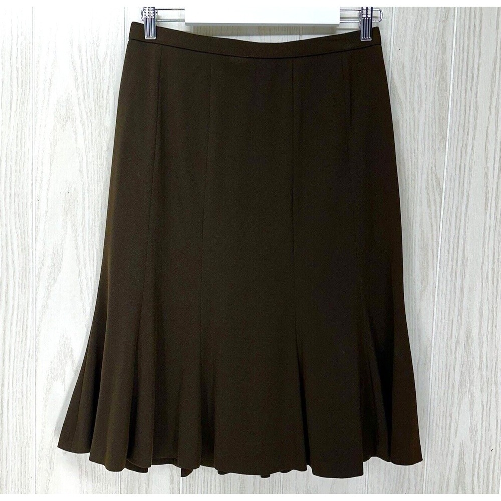 Focus 2000 Panel Flare Skirt Womens Size 8 Brown Button Zip Poly Blend